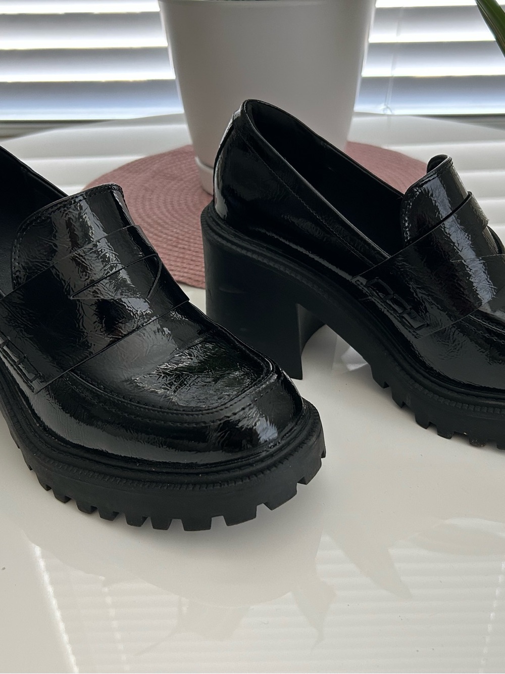 a new day Black Patent Chunky Lug Heel Loafers - Picture 3 of 5